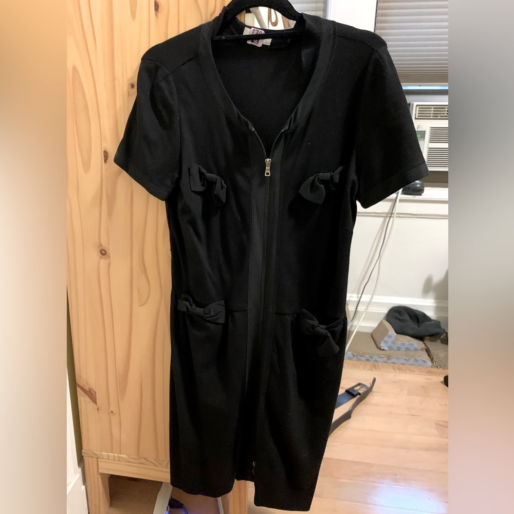 MOSCHINO front zip little back dress with bow details- approximately a size 8